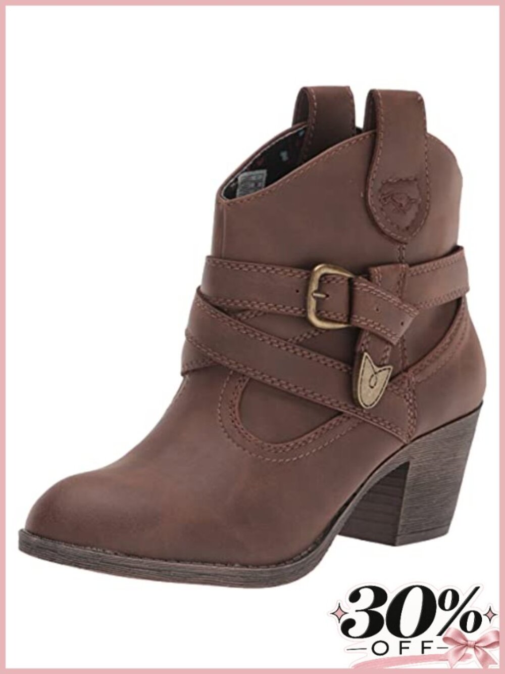 Western Ankle Bootie with Pull-Up Tabs and Faux Stacked Heel